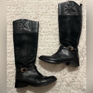 Tory Burch Black FULL Genuine Leather Up to Knee High Boots